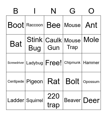 Wildlife Bingo Card