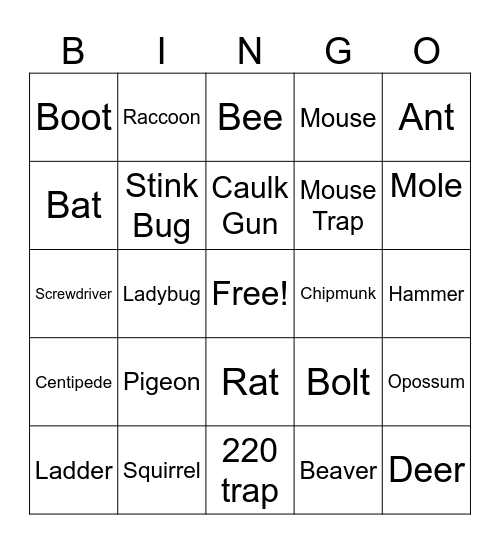 Wildlife Bingo Card