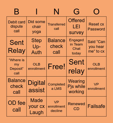 Friday Funday Bingo Card