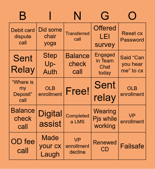 Friday Funday Bingo Card