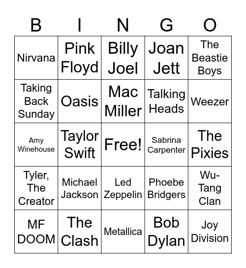 Music Bingo at the Library! Bingo Card