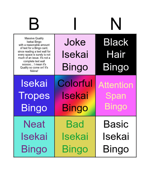 Isekai Bingo Bingo Card