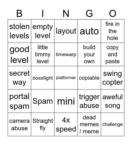 Recent tab Bingo Card