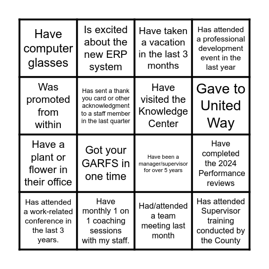 2024 Leadership Retreat Bingo Card