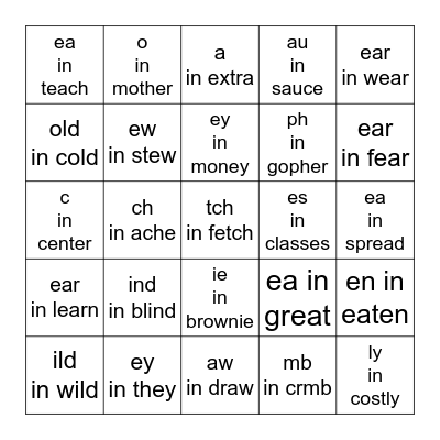 Special Sounds Bingo Card