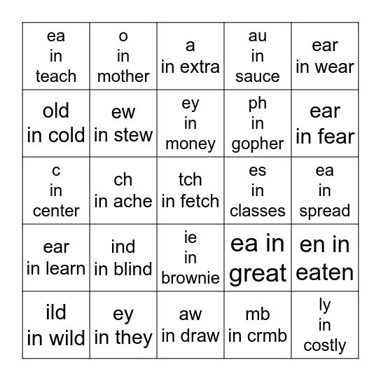 Special Sounds Bingo Card