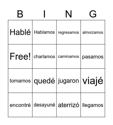 Spanish Bingo Card