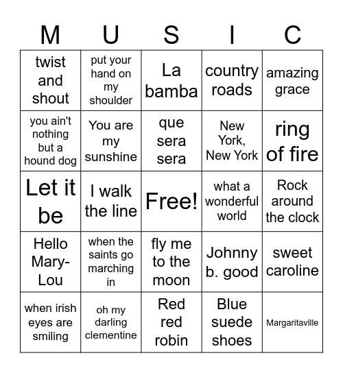 Music Bingo Card