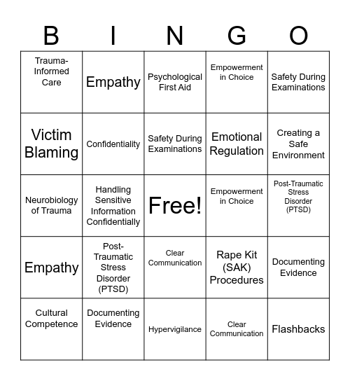 Trauma-Informed Care Bingo Card