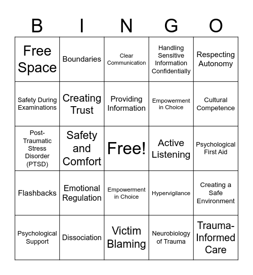 Trauma-Informed Care Bingo Card