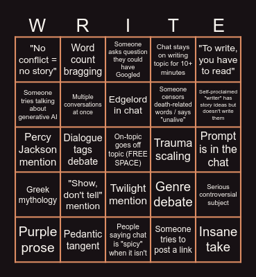 Writing Hub On-Topic Channel Bingo - by Moss, Alexandria and H Bingo Card