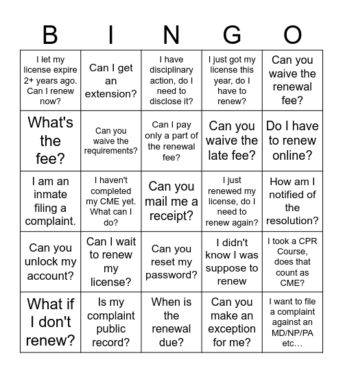 Osteo CS Question Bingo Card