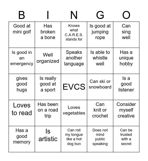 EVCS Friendsgiving BINGO Card