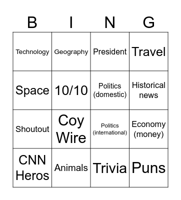 CNN 10 Bingo Card