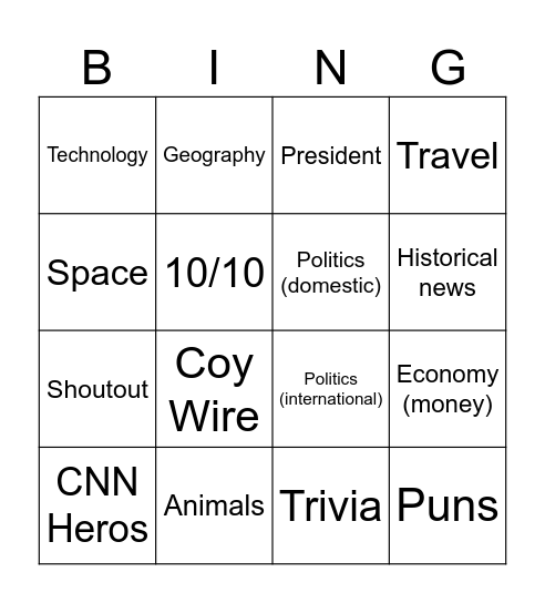 CNN 10 Bingo Card