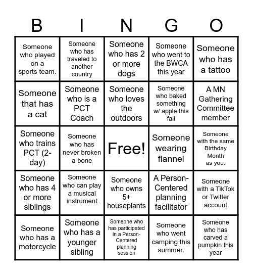 MN Gathering Bingo Card