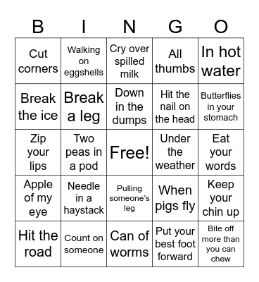 Idioms 1 Bingo Card