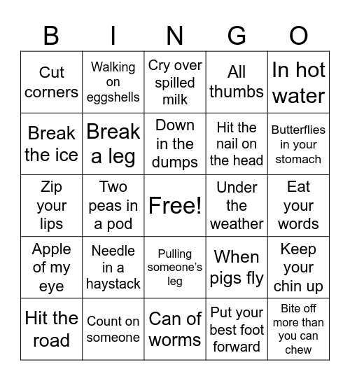 Idioms 1 Bingo Card