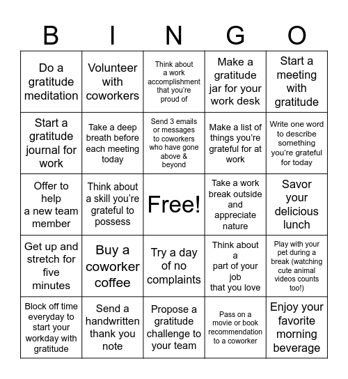 Gratitude BINGO Card