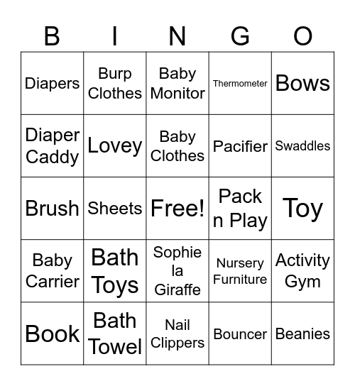 McFaul Baby Shower Bingo Card