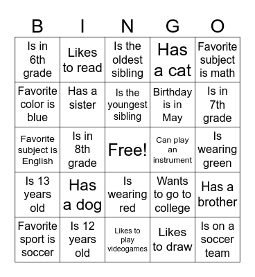 Find Someone Who Bingo Card