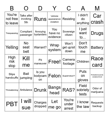 Police Bodycam Bingo Card