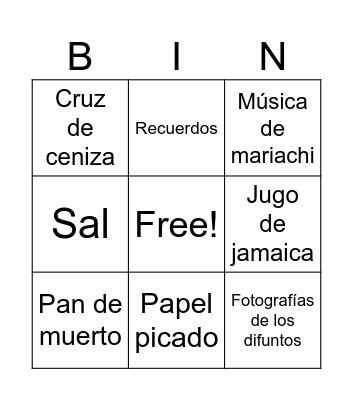 Día de muertos Bingo Card