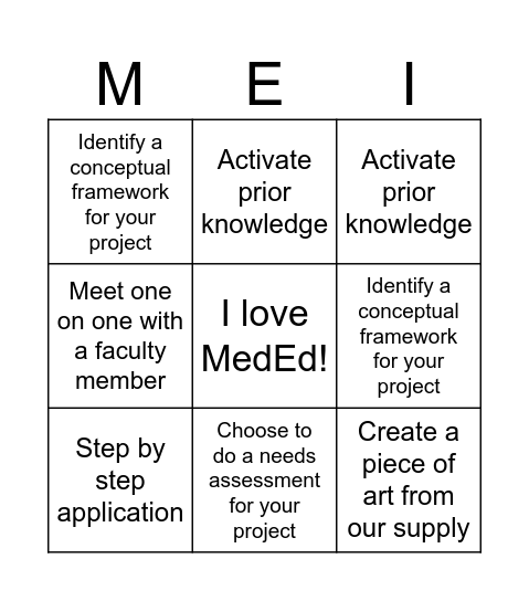 MEI Bingo Card