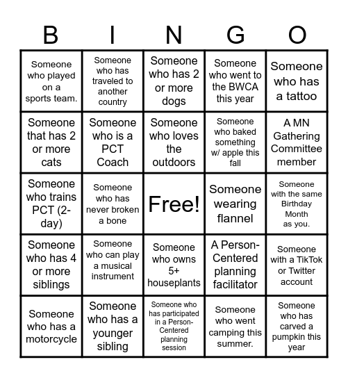 North MN Gathering Bingo Card