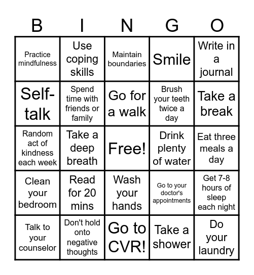 Wellness Bingo Card