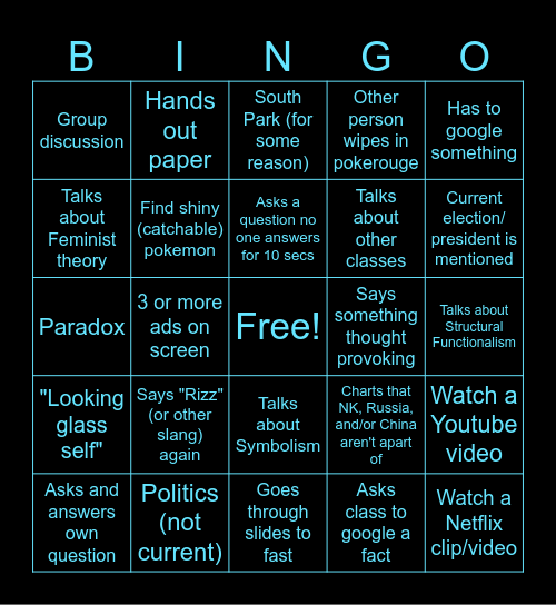 Socoalogy Bingo Card