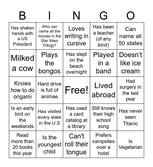 Untitled Bingo Card