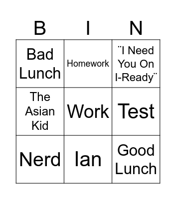 School Bingo Card