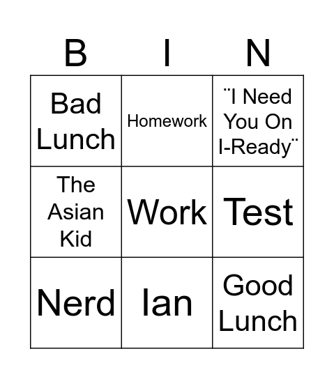 School Bingo Card