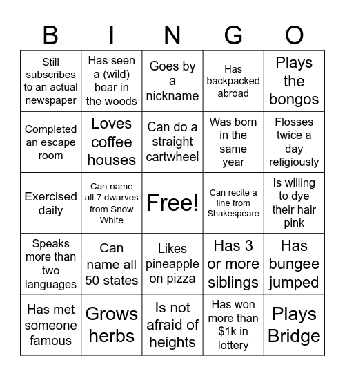 Untitled Bingo Card