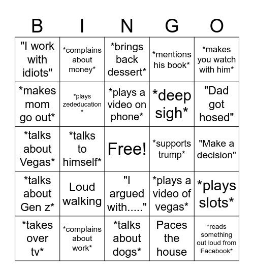 Dad bingo Card