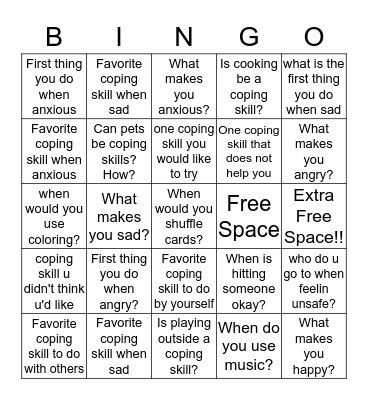 Coping Skill Bingo Card