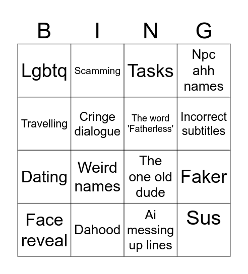 Roblox stories Bingo Card