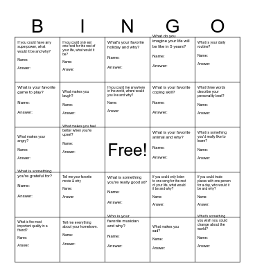 Normandie Village Bingo Card