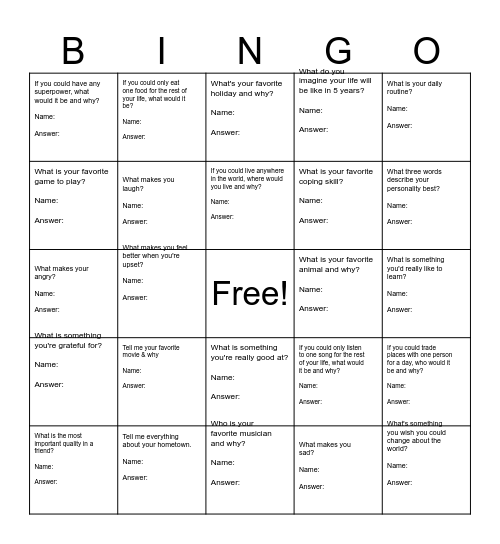 Normandie Village Bingo Card