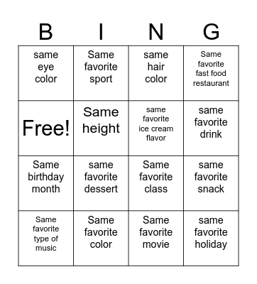 Connection Bingo Card