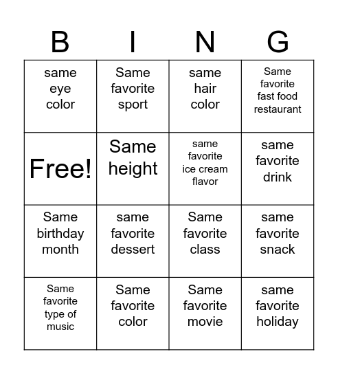 Connection Bingo Card