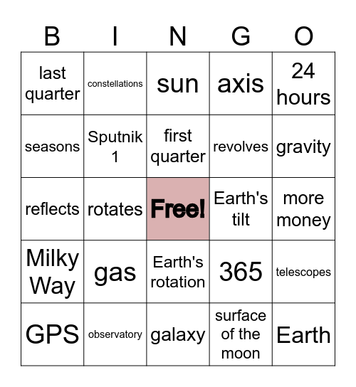 Space Review Bingo Card