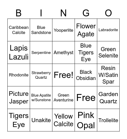 Crystal Bingo Card