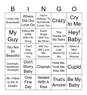 Golden Oldie Love Songs Bingo Card