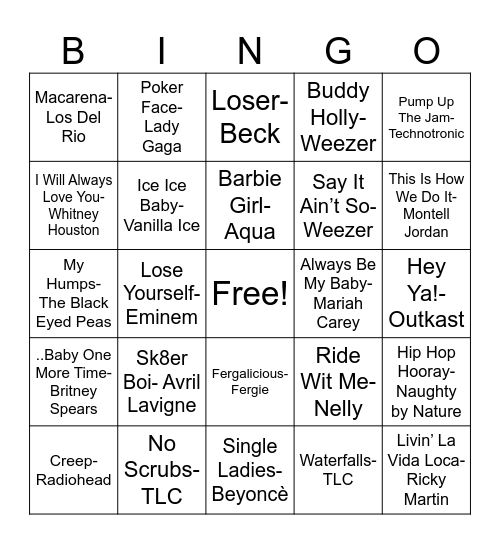 Musical Bingo Card