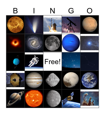 Astronomy Bingo Card