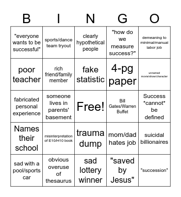 Succession Bingo Card