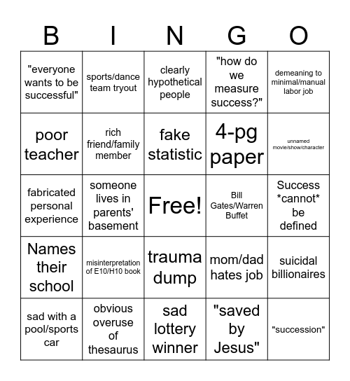 Succession Bingo Card