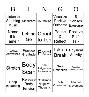 Techniques for Reducing Anger Bingo Card
